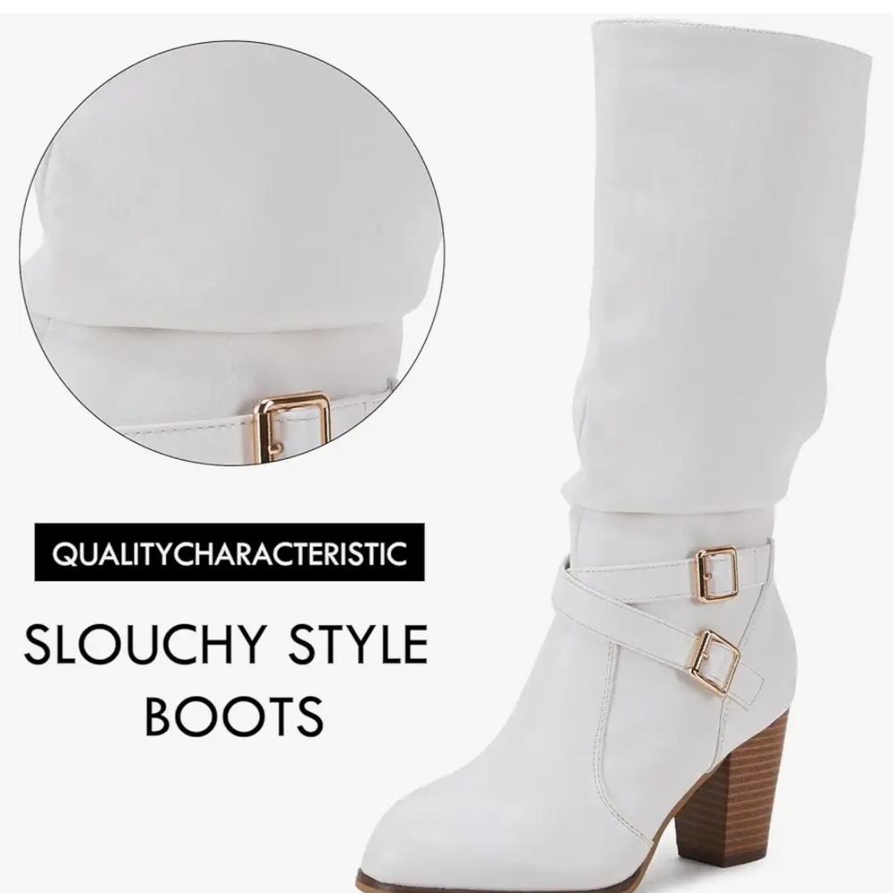 Chic White Slouchy Heeled Boots
